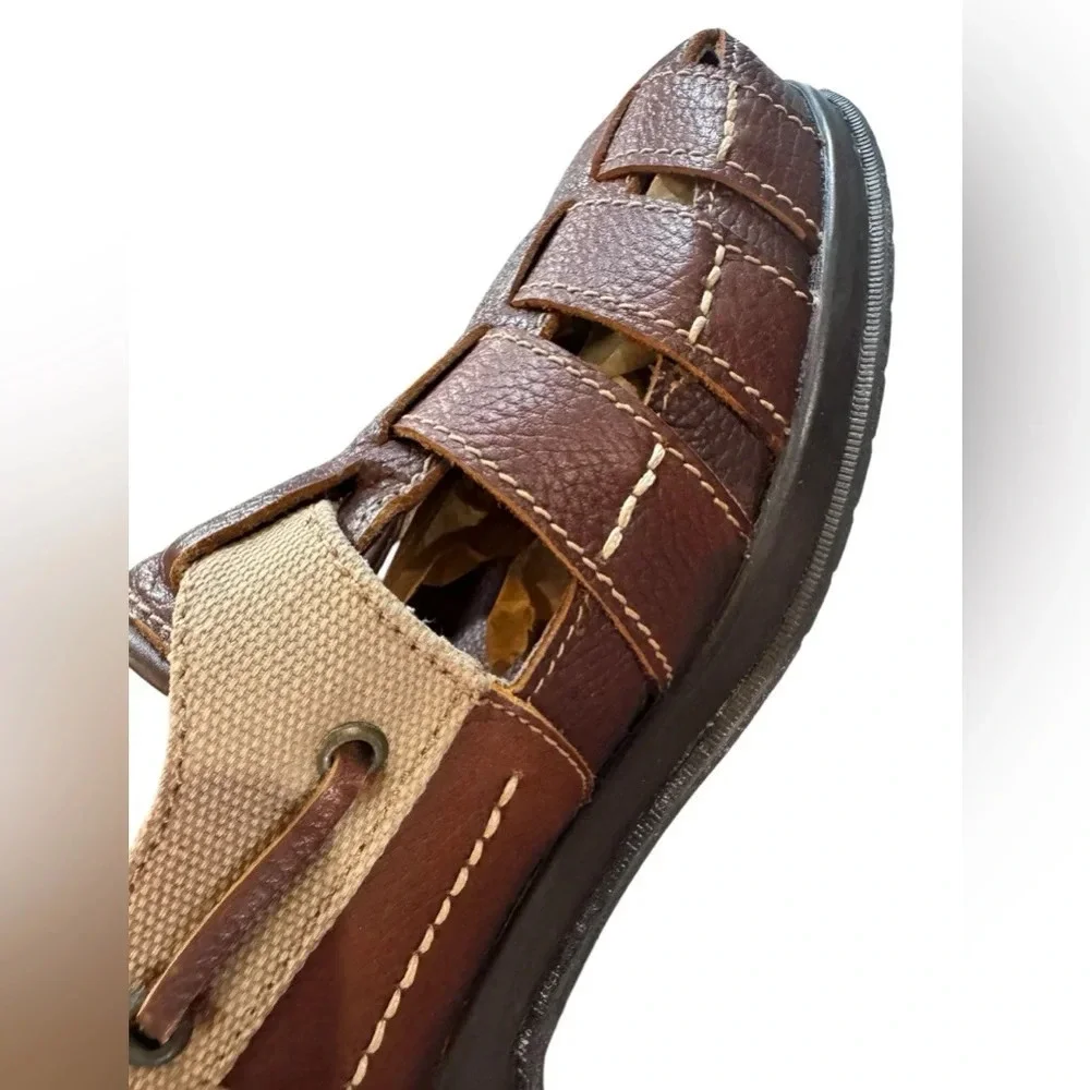 NWOT Hitchcock Men's Brown and Tan Slip-On Loafers, Fisherman Shoes
